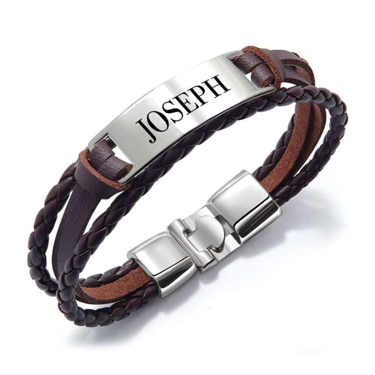 Custom Men Leather Name Bracelet