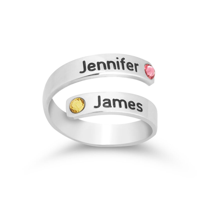 טבעת שמות ואבני לידה זוגית