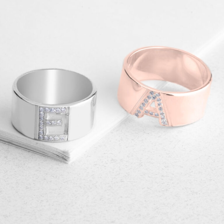 Initial Ring with Cubic Zircon Letter