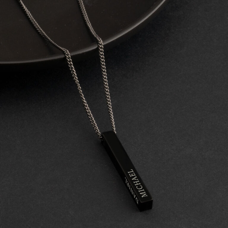 Black 3D Bar Name Necklace For Men