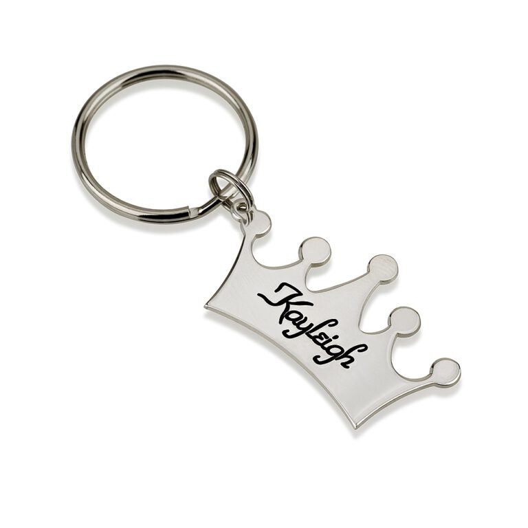 Sterling Silver Engraved Crown Name Keychain