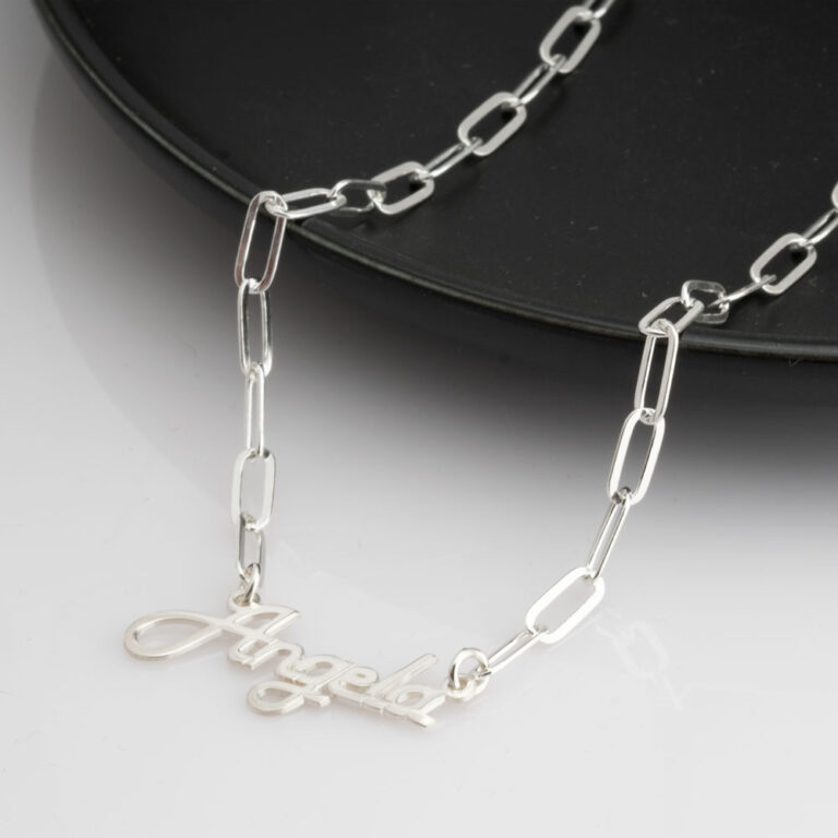 Cursive Name Necklace Paperclip Chain