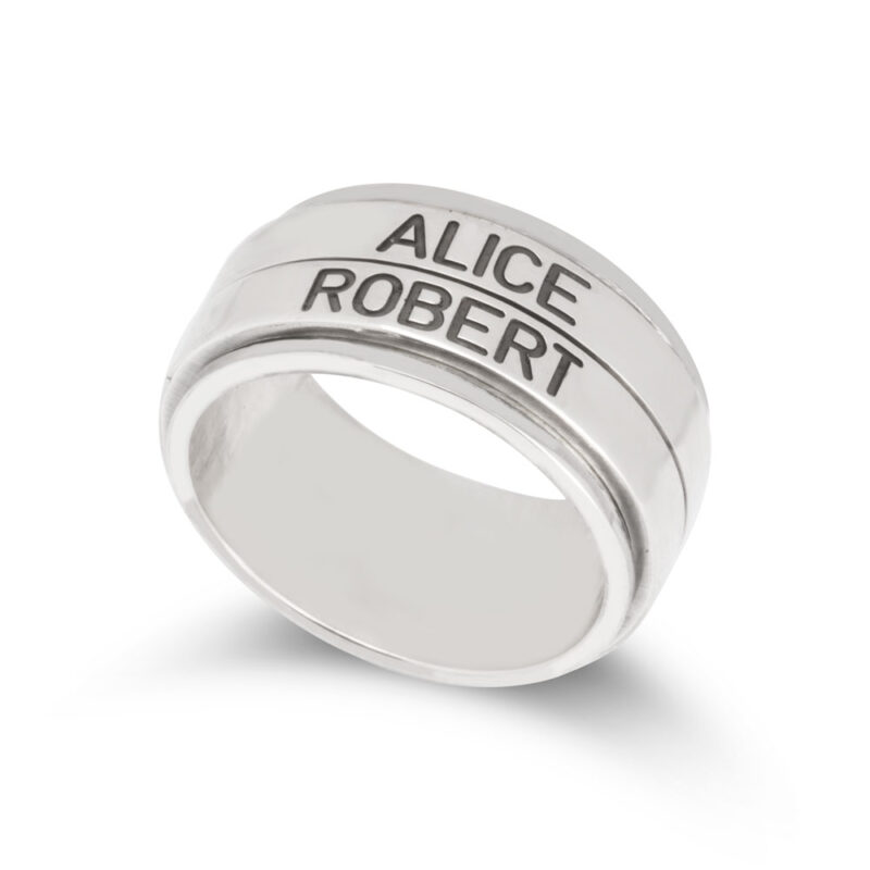 טבעת מסתובבת כפולה עם חריטת שמות אישית