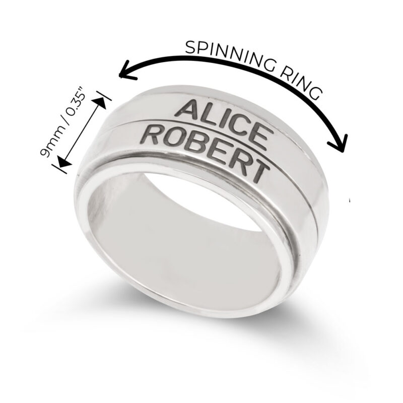 טבעת מסתובבת כפולה עם חריטת שמות אישית