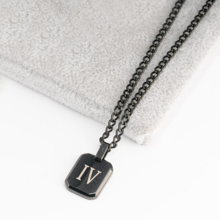 Black Onyx Initial Tag Necklace For Men
