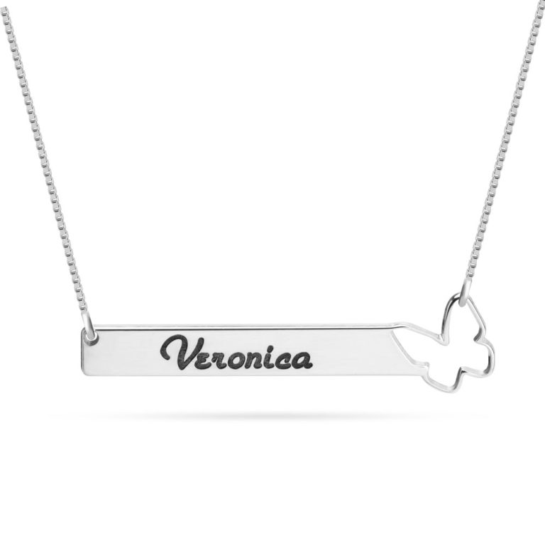 Engraved Bar Butterfly Necklace