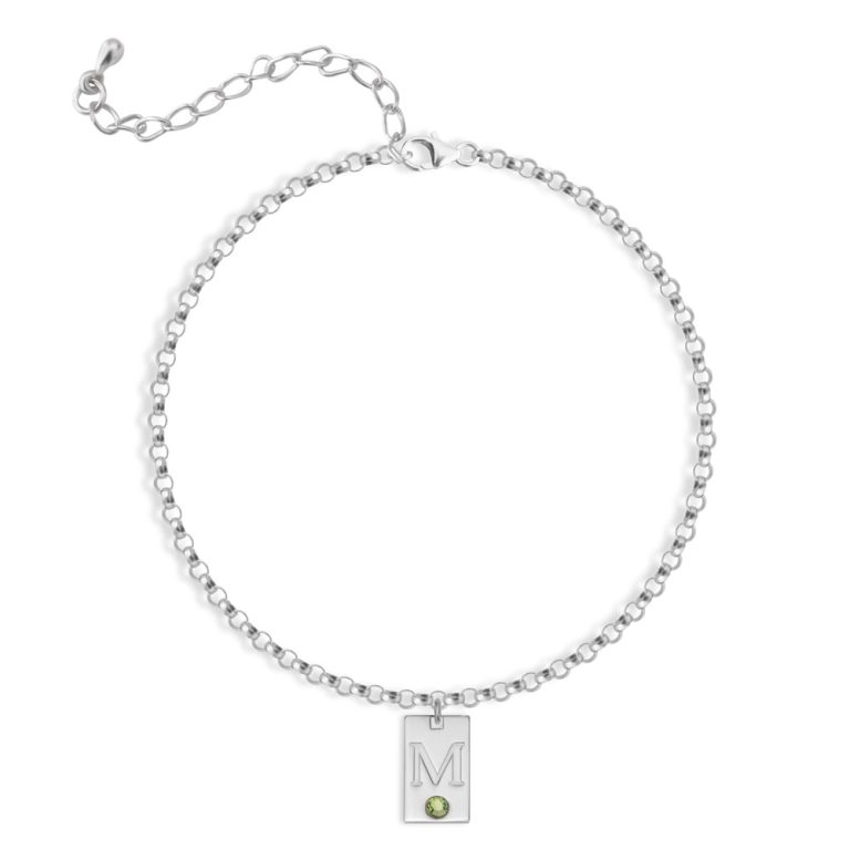 Custom Initial Bar and Birthstone Anklet