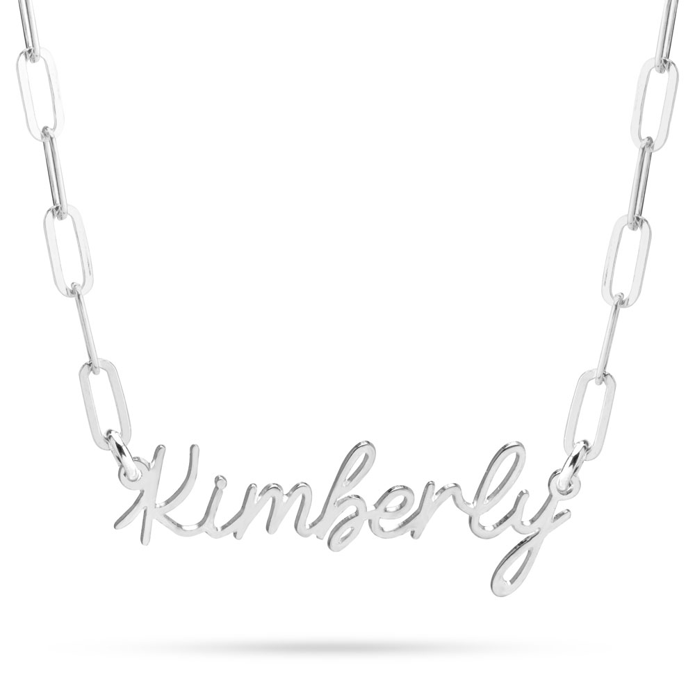 Light Cursive Name Necklace - Paperclip Chain