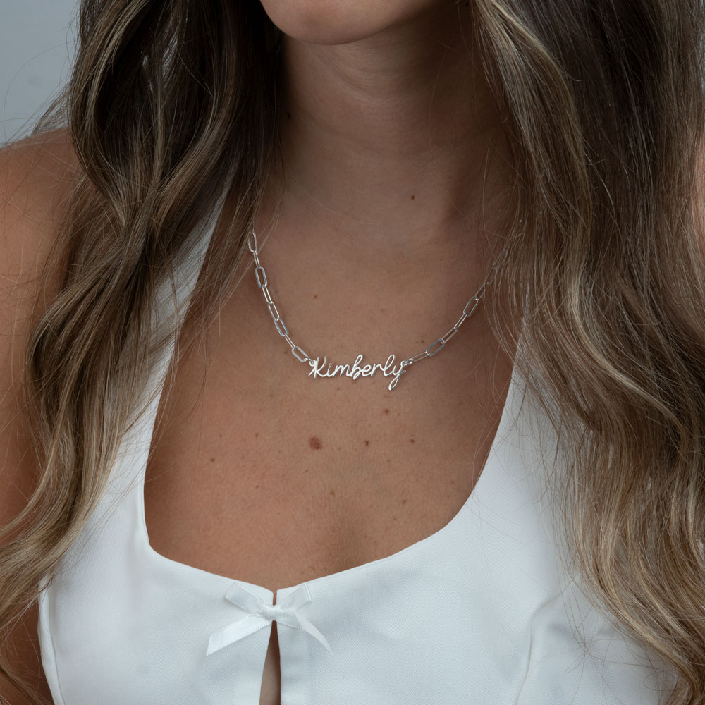 Light Cursive Name Necklace - Paperclip Chain